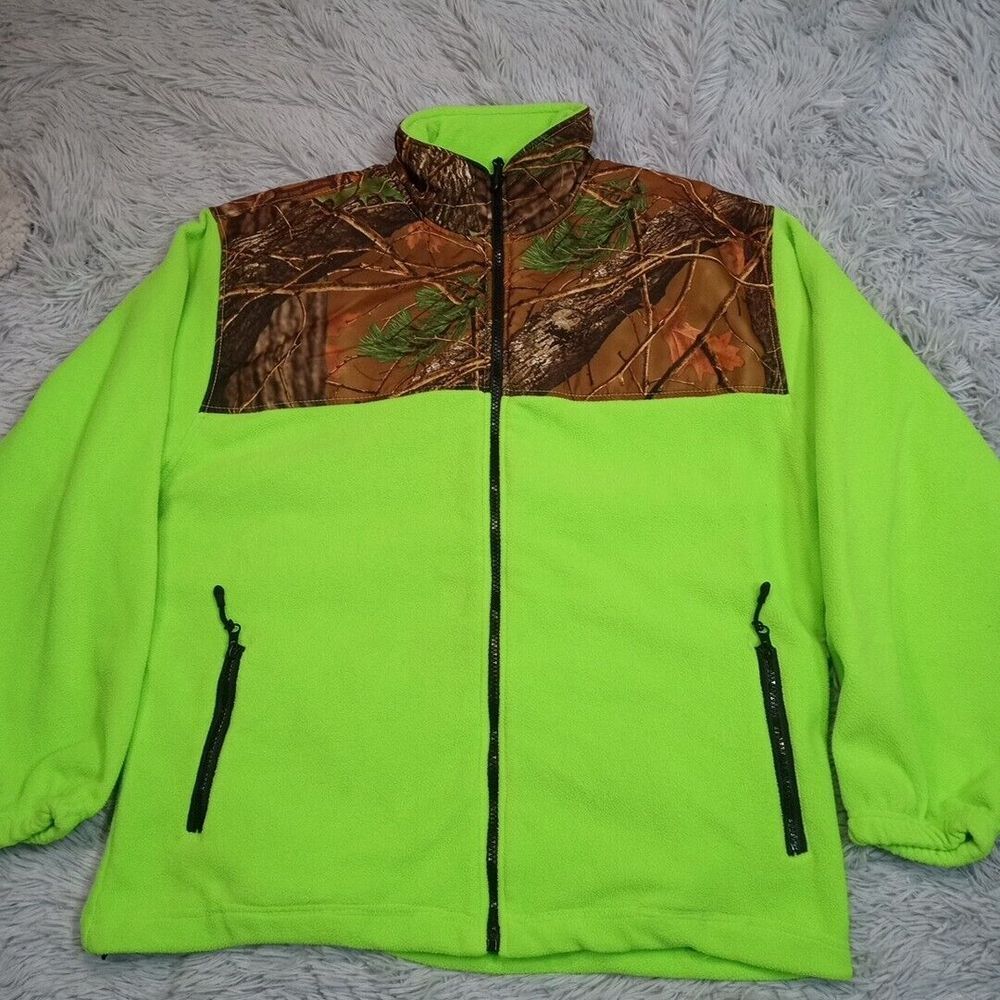 Trail Crest‎ Sweatshirt Mens L Neon Green Fleece Pockets Gorpcore Outdoors Camo